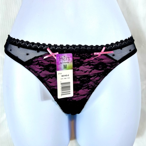 NWT Pink and Black Lace Bra and Thong Panties Set 34B - Picture 4 of 7